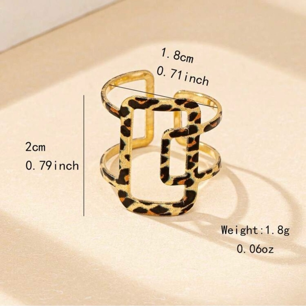 Leopard Print Gold Geometric Statement Ring - Picture 5 of 5